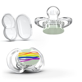 Smilo Baby Pacifier - 2 Pack of Slimline Pacifiers for Babies with Sterilization Box - Stage 2 for Babies 3-9 Months - 100% Silicone Newborn Pacifiers BPA Free - Glow in The Dark