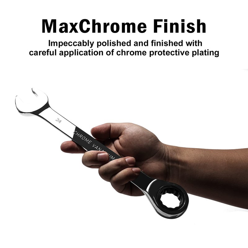 Egofine 24mm Ratcheting Combination Wrench Metric, Industrial Grade Gear Spanner