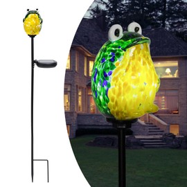 Afirst Solar Frog Garden Stake Lights Hand Blown Glass Decorative Garden Pathway Lights Outdoor Waterproof Animal Glass Stakes