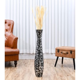 Leewadee Large Floor Vase – Handmade Flower Holder Made of Wood, Sophisticated Vessel for Decorative Branches and Dried Flowers, 36 inches, Black Silver-Coloured