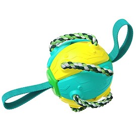 Outdoor Training Toy Balls Interactive Dog Toys Dog Frisbee Rebound Frisbee Ball Interactive Training Ball Molar Ball Tug-of-war Toy Multifunctional Outdoor Football Dog Toy Durable Sturdy Chew Dog Puzzle Rope Toys (Yellow Blue)