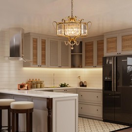 Majhoiw Modern Crystal Chandelier for Dining Room, 6-Light Gold Farmhouse Pendant Lighting Fixtures for Dining Room Kitchen, Hallway, Bedroom, Foyer