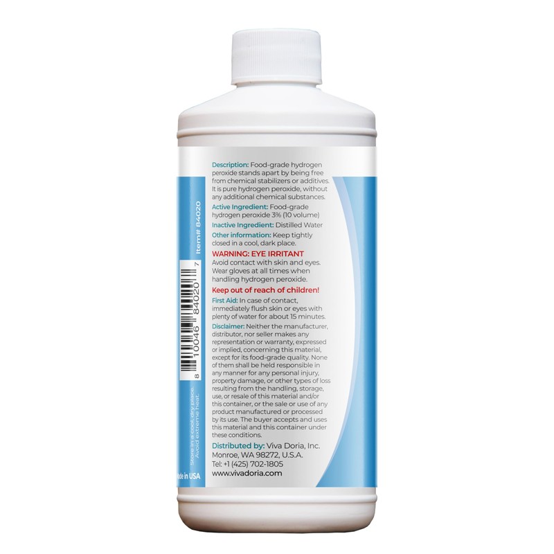 Viva Doria Hydrogen Peroxide 3 Percent, Food Grade, 3% Hydrogen