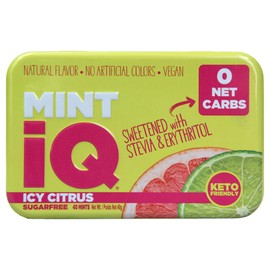 Big Sky MINT iQ Icy Citrus Mint Candy 40 grams Pack of 6 Tins in Display Tray - Travel Size Mint Candies Tin - Keto Friendly, Vegan & Natural Fruity Flavored Candy Mints for Long Lasting Fresh Breath