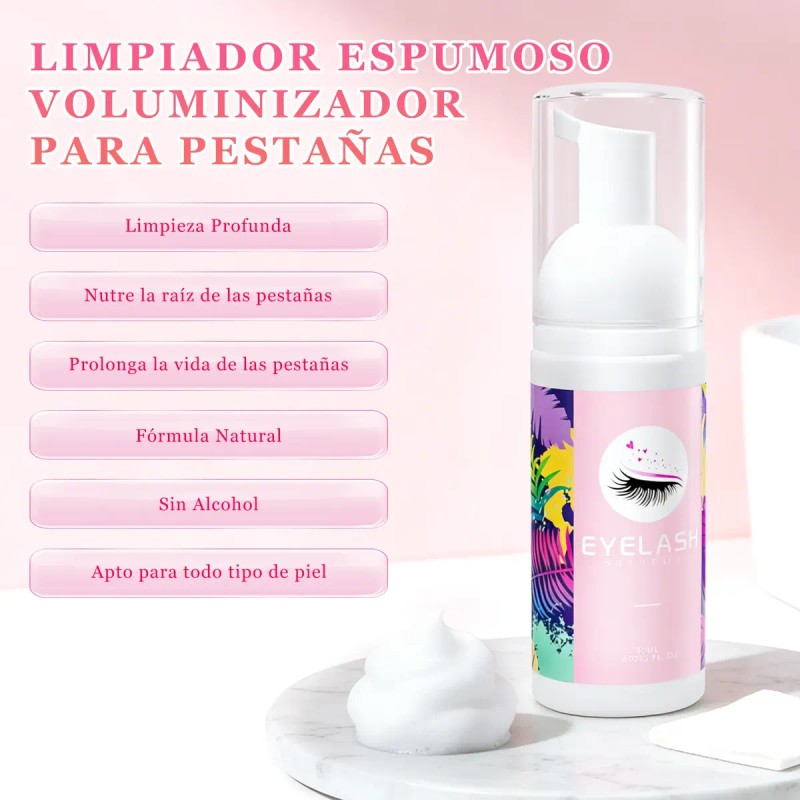 Kit Shampoo Espuma Para Pestañas Y Brocha Para Extensiones