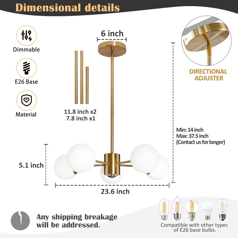Bagood 5-Light Globe Sputnik Chandelier Mid Century Sputnik Chandeliers Modern