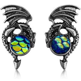 JIMARIN Bohemian Punk Dragon Crystal Ball Vintage Sliver Lightweight Dangle Drop Earrings Gothic Fish Scale Rhinestone Stud Earrings For Women Jewelry Gifts, Metal, crystal