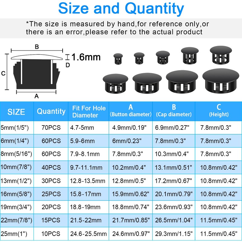 200Pcs Nylon Hole Plug Set (9 Sizes: 1", 7/8", 3/4",
