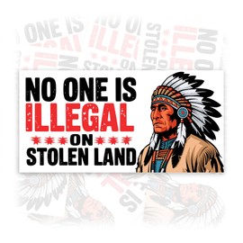 No One is Illegal On Stolen Land | Bumper Sticker or Car Magnet | Social Justice Immigrants Rights Sticker for Cars [7.5x3.75]
