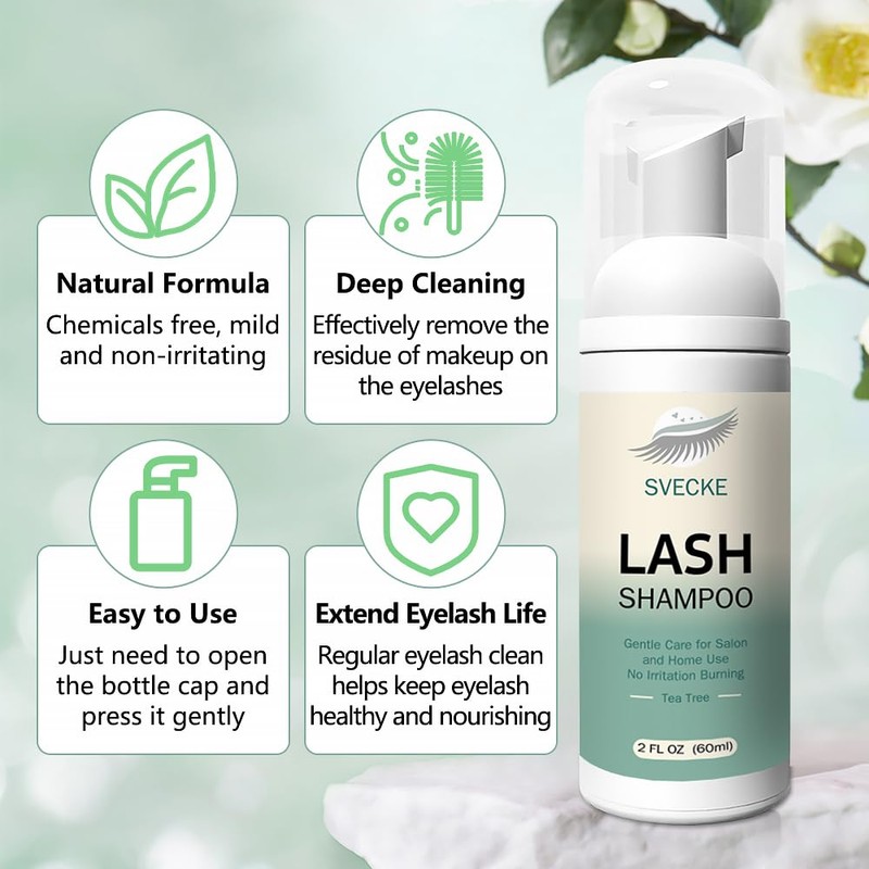 SVECKE Lash Shampoo Kit Eyelash Extension Cleanser, Eyelash Shampoo for