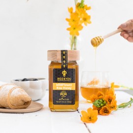 Bee and You Wildflower Honey - Raw, Wildcrafted, Polyflora and Unprocessed- Rich in Active Enzymes - OU Kosher, Paleo, Gluten-Free (10.6 oz) (Wildflower)