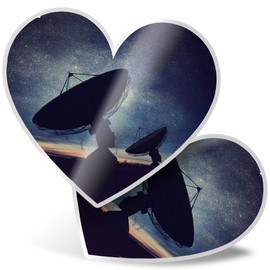 2 x Heart Stickers 7.5 cm - Satellite Dish Night Sky Laptop Tablet Luggage Scrapbook #3642
