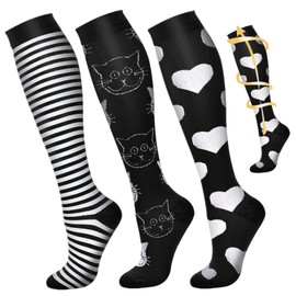 3 Pares Medias de Compresion para Mujeres y Hombres, Calcetines de Compresión Largos para Circulación, Calcetas de Compresión Graduados de 15-20 mmhg, para Varices, Senderismo, Enfermeras, 35-38.5