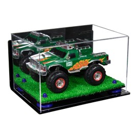 Better Display Cases Acrylic Versatile Display Case - Medium Rectangle Box with Mirror Case, Dark Blue Risers, Wall Mount and Turf Base 12" x 8.25" x 7.25" (A018/V40)