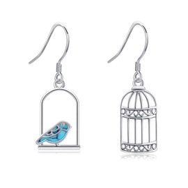 Bird Earrings 925 Sterling Silver Turquoise Bird Cage Dangle Drop Earrings Bohemian Jewellery for Women