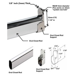 Home750-Chrome Oval Closet Rod Set With Chrome Rod End Supports. CUSTOM CUT TO SIZE. (CCTS) 36" TO 42" Wide Space)
