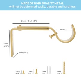 Heavy Duty Adjustable Curtain Rod Brackets,3 Pcs Premium Rod Brackets for Wall, Curtain Rod Hooks, Heavy Duty Curtain Rod Hanging Brackets for 7/8 or 1-inch Rod（Gold）