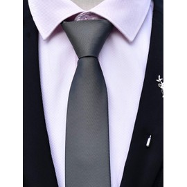 WANYING Herren Schmale Reißverschluss Krawatte 6 * 48cm & Vorgebundene Fliegen & Einstecktuch 3 in 1 Sets Security Sicherheits Krawatte Casual Business - Dunkelgrau