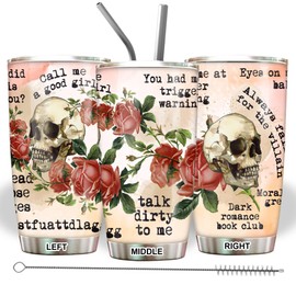 MEDROC Book Lovers Women Gifts - Tumbler Stainless Steel 20oz Straw Lid, Funny Presents for Book Lovers Woman For Birthday Christmas, Book Skulls Themed Coffee Cups For Reading Girls
