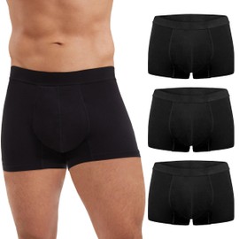 IRISMORII Washable Mens Urine Incontinence Underwear Bladder Leak Proof Boxer Brief 60 ML Absorbent Cotton Boxer Shorts 3 Pack (3 Black M)