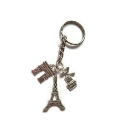 PARIS themed silver alloy eiffel towel moulin windmill triomphe arc charm keychain keyring gift, Paris landmark tourist traveller travel keepsake gift, Love France travel holiday birthday Xmas present