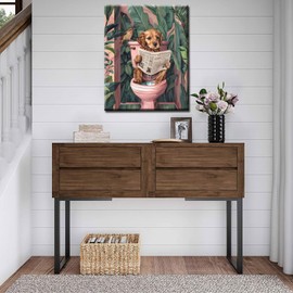 Tucocoo Paint by Numbers Puppy on Toilet 40x50cm Canvas DIY Oil Painting for Adults with Brushes and Acrylic Pigment Cute Dog Tropical Plant Bathroom Picture for