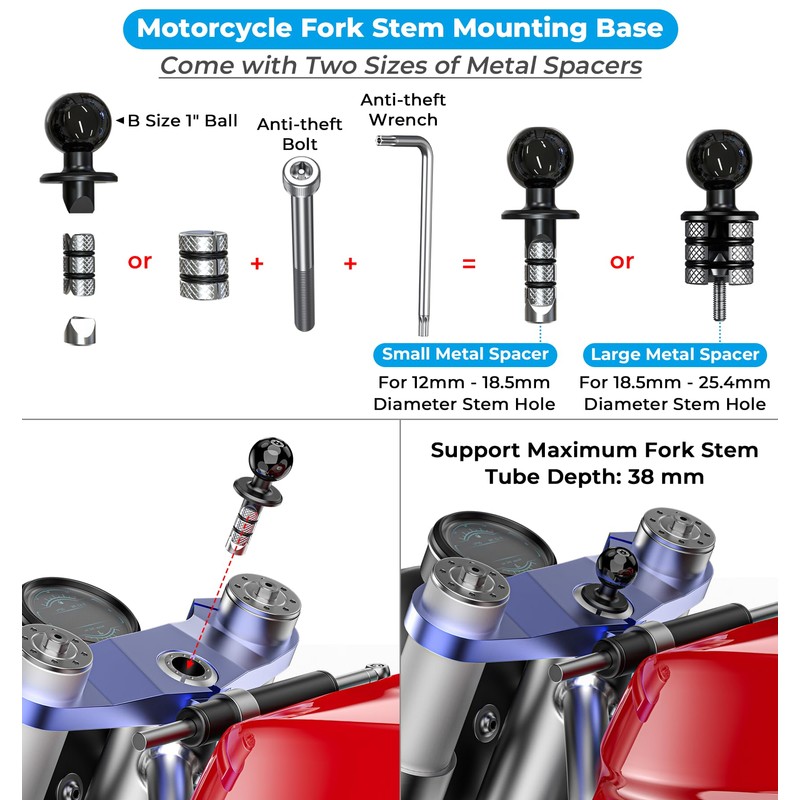 VAZESWIN Motorcycle Fork Stem Phone Mount [Vibration Dampener] Anti-Shake Motorcycle