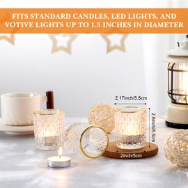 Set of 24 Glass Votive Candle Holders Clear Tealight Candle Holder with Gold Rim Embossed Tealight Holder Tea Light Candle Holders for Table Centerpiece, Wedding, Birthday, Holiday Decoration