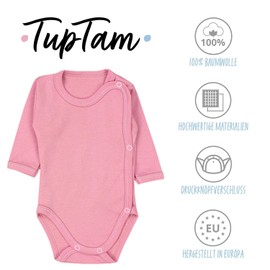 TupTam Wrap Bodysuit Long Sleeve Baby Bodysuit - Unisex Baby Bodysuit in Set of 5 Made of Cotton, White Ecri Light Grey Dusky Pink Pink