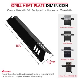 Unicook 15 Inch Grill Heat Plates 5 Pack, Grill Replacement Parts Porcelain Heat Shields, Compatible for Brands DGF510SSP, DGF510SBP, Backyard, Uniflame GBC1059WB, Grill Burner Covers Flame Tamer