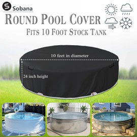 Sobana 10 Ft Steel Round Stock Tank Pool Cover - Upgraded to Full Coverage, Wire Rope & Winch Design Increase Stability - Black