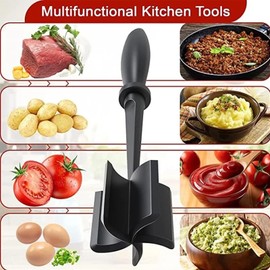 Beef Masher, Fleischhacker ABS Stampfer und Zerkleinerer Gemahlenes Fleischzerkleinerer Meat Masher Non Stick Hitzebeständiger Kartoffelstampfer Für Stirring Hackfleisch Hamburger Obst, Schwarz