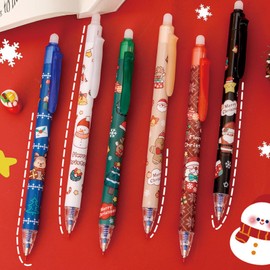 MOZXIRZ 6 Pcs Cute Christmas Erasable Pens Xmas Retractable Pens Erasable Gel Ink Pens Cartoon Pens 0.5mm Blue Ink Pen Writing Pen Office School Pens Women Girls Boys Pens (Blue Ink-Christmas)
