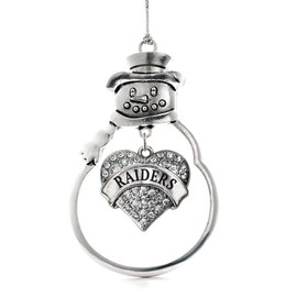 Inspired Silver - Raiders Charm Ornament - Silver Pave Heart Charm Snowman Ornament with Cubic Zirconia Jewelry