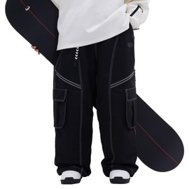 Womens Mens Baggy Waterproof Streetwear Jeans Snowboard Ski Loose Fit Snow Pants Black