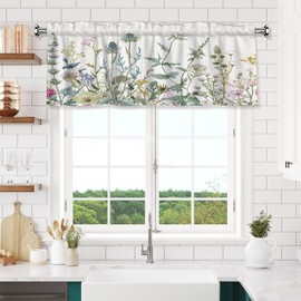 DXTKWL Valance for Windows Wildflowers Leaves Rod Pocket Window Treatment Valances Short Curtains for Kitchen Living Room Bathroom, 54x18 in