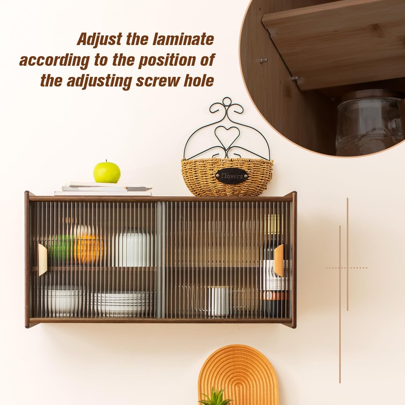 HollyHOME Small Bamboo Wall Mounted Kitchen Pantry Sideboard with 2