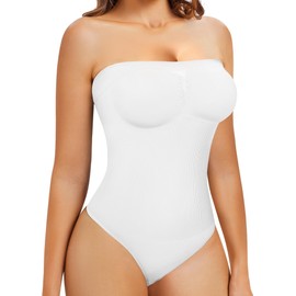 Gotoly Strapless Body Shapewear Women's Tummy Control Strong Body Shaper with Removable Straps Figure Shaping Bodysuit String Sculpting Corset Seamless Shaping Bodysuits Bodice Body, White