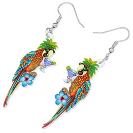 RAIDIN Acrylic Parrot Earrings for Women Girls Scarlet Macaw Bird Dangle Hook Earrings Jewellery Gifts for Birthday Party Decorations, Acrylic, No Gemstone