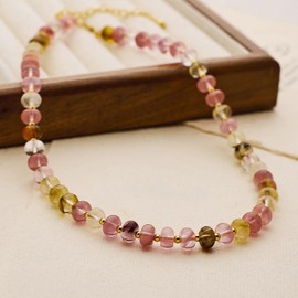 Biuwos Pink Boho Bead Necklace for Women Pink Beaded Stone Choker Necklace Bohemian Colorful Jewelry