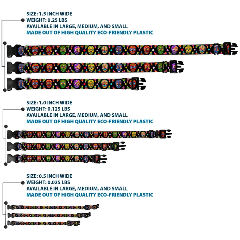 Buckle-Down Plastic Clip Collar - Colorful Calaveras Black/Multi Color -