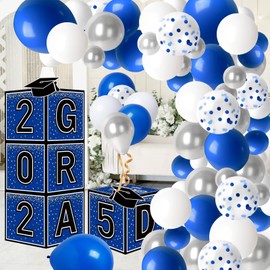 Graduation Decorations Class of 2025 Graduation Party Decorations Set of 4 Graduation Boxes with 144pcs Balloons Arch Garland Kit Party Supplies for Any Grades Blue