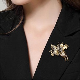 Gold Antique Knights Templar Brooch Pin for Women Men Unisex Rhinestone Crusaders Solomon's Temple Shield War-horse Lucky Clover Leaf Engraved Vintage Dress Suit Accessories Jewelry Gift Souvenir