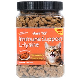 Just Try 16 oz Lysine Cat Treats - Lactoferrin Lysine for Cats Kittens to Support Immune - Cat Allergy Relief - Sneezing, Runny Nose, Watery Eyes -Training Treats