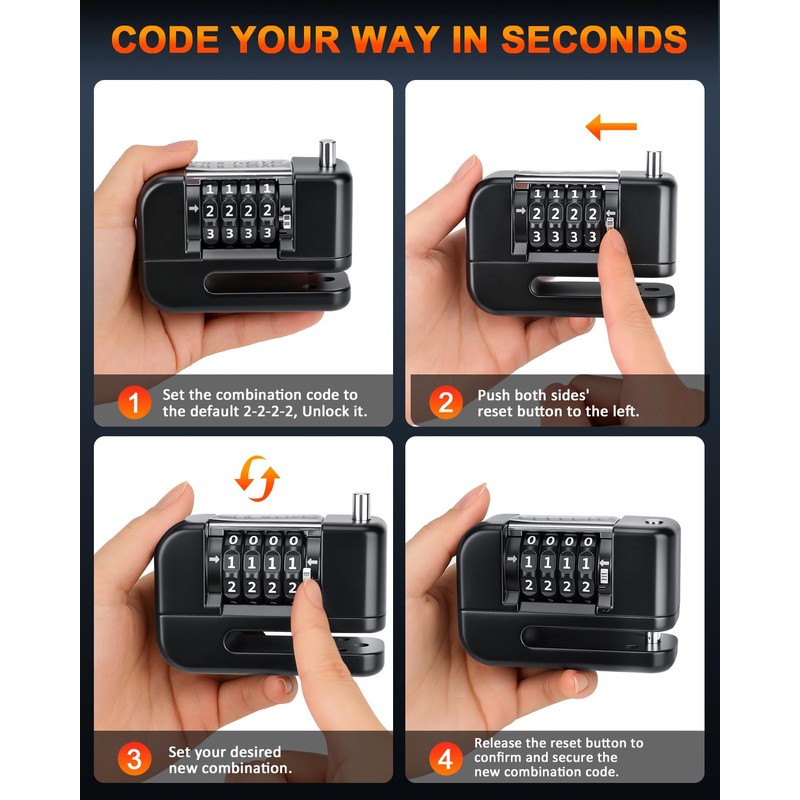 Onvian Motorcycle Disc Brake Lock, 4-Digit Code Locks Anti-Theft Security