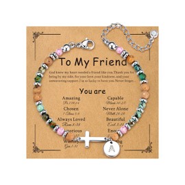 Turandoss Friendship Gifts for Friend, Dainty 14K White Gold Plated Letter A Christian Cross Initial Bracelet Unique Birthday Confirmation Baptism Jewelry Gifts for Women