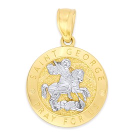 14k Real Solid Yellow Gold St. George Medal, Patron Saint of England and Georgia, Catholic Jewelry for Her