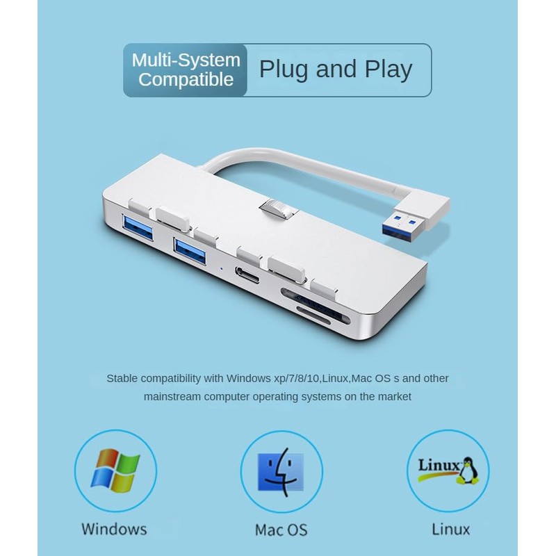 USB 3.0 Hub, Type-C+USB3.0 * 2+SD/TF 5-in-1 Adapter for iMac,