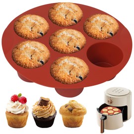 Goensjt Silicone Air Fryer Muffin Pan for Baking,Non-Stick 7 Cups Muffin Top Pan Cupcake Mold, Baking Pan Egg Bites for air fryer
