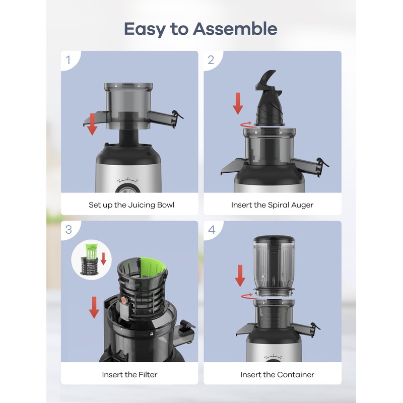 Ganiza Juicer Machines, Slow Masticating Juicers with Large Feed Chute